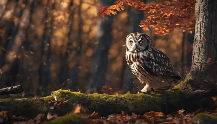 owl and fallen trees in the forest melhor qualidade, master part, ultrahigh-resolution, (fotografia realista:1.4), Surrealismo