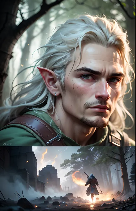 Assunto: Legolas (interpretado por Orlando Bloom)
action: Engajado em combate, matando Orcs
Contexto: Cena de batalha
Ambiente: Dark forest
Lighting: fundo branco
Artista: Alan Lee
Estilo: Epic fantasy
Middle: Pintura digital
Tipo: Action scene
Color schem...