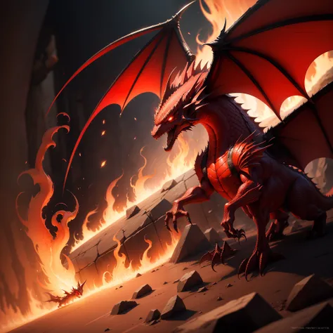 red dragon Magical spitting fire concept art fantasy