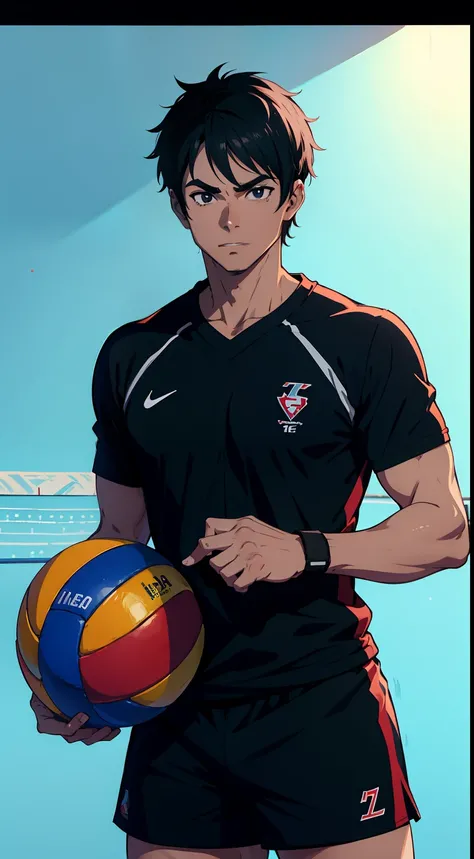 Jogador de voleibol, 2d, anime, branco e preto, 8k, 16k