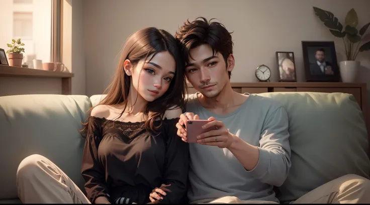 there are two people that are sitting together on a couch, very very low quality picture, taken with sony alpha 9, lovely couple, profile picture 1024px, high quality upload, taken on iphone 1 3 pro, in love selfie, snapchat photo, taken on iphone 14 pro, ...