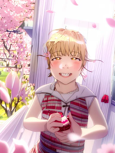 masterpiece, best quality, highres, game cg, 1girl, shiina mahiru, cherry blossoms, petals, flying petals, wind, upper body