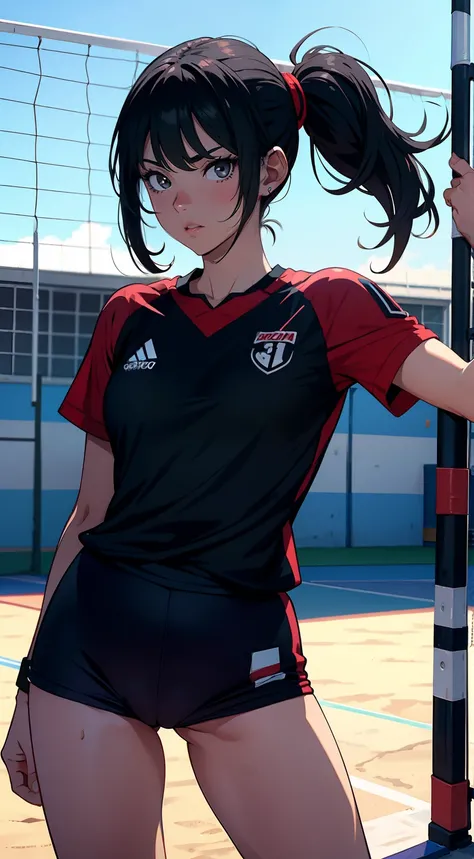 Jogador de voleibol, mulher, 2d, anime, branco e preto, 8k, 16k