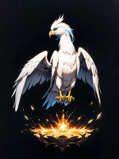 a painting of a colored eagle on a black background,, breathtaking rendering, within a radiant connection, inspired by Kinuko Y. Craft,, magical elements, kitten icon, wow, is beautiful, casting a multi colorful spell, bright flash, flash