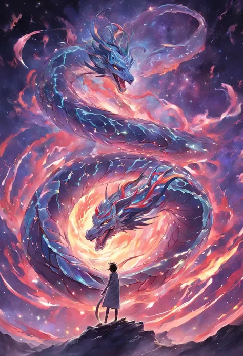 In a dimension where stars collide, the legendary serpent OroChi emerges as an embodiment of Celestial fury. Your body is a symphony of radiant colors, espelhando o nasCimento das estrelas. His eyes sparkle with Cosmic fire, and tendrils of energy revolve ...