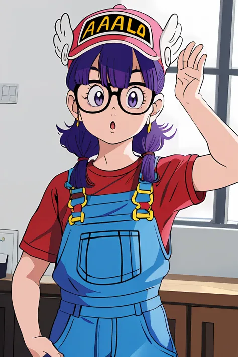 (master part, best quality;1.3), ultra detalhado, 1girl, sozinho,corpo completo, arale, glasses, olhos azuis, cabelos longos,cab...