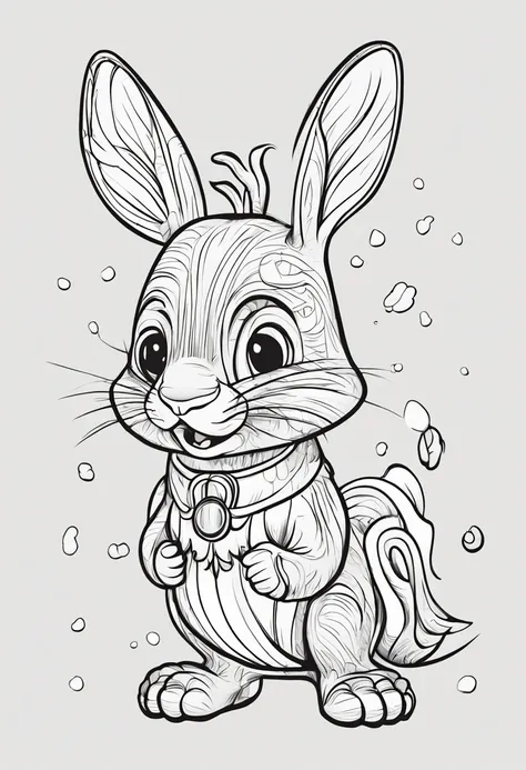 create a cute rabbit disney style, no background, line art for coloring, drawings for children, cool coloring pages, coloring book art coloring book page style vector lines, 8k --ar 2:3