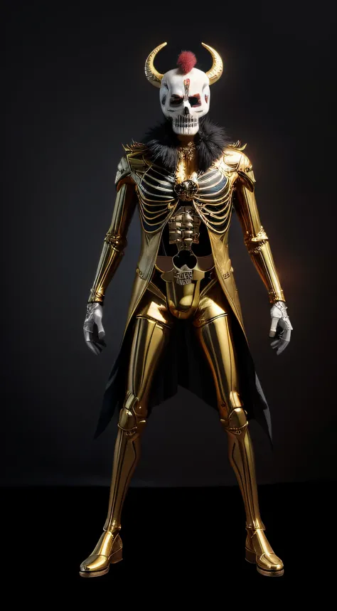 aviator, A mixture of clown and skeleton, Mexican décor, lucifer, Vector Flat, a gold, black, Masterpiece, extra high resolution, hiquality, (((Volumetric effect))), ((Image parallax effect)),(((full body photographed)))