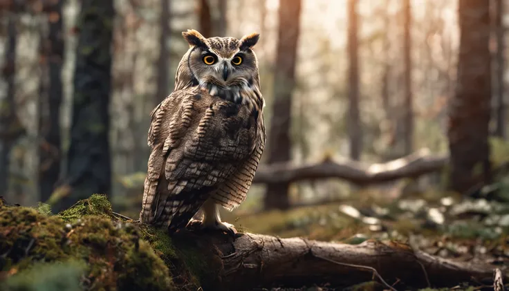 owl and fallen trees in the forest better quality, master part, ultra-highresolution, (fotografia realista:1.4), surrealismo