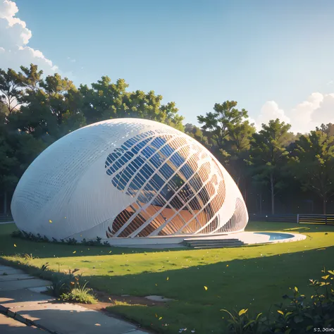 large pavilion with shapes from nature made by Lina Bo Bardi, interesting details, ergonomics, natural light, 4K, photorealism --auto --s2