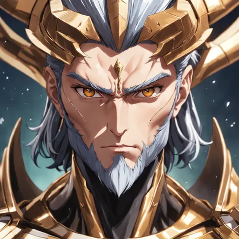 a bald man with a beard and Aries gold armor, estilo do anime Saint Seiya, rosto realista altamente detalhado, retrato de rosto detalhado realista, altamente_circunstanciado_rosto!!!, sharp high detail face, retrato altamente detalhado, Rosto realista e de...