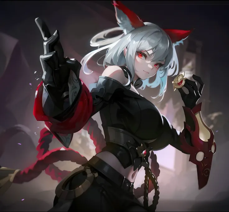 Close-up of a man with cat ears and a red cape, ahri, iconic character splash art, character splash art, female rouge assassin, League of Legends character, portrait of ahri, style league of legends, Onmyoji detailed art, onmyoji, Katana Zero video game ch...