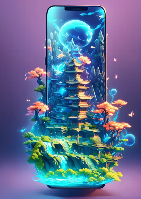 With the phone as the background，Three-dimensional feeling，3D stereoscopic，tmasterpiece，Best quality at best，Extremely beautiful reflection，The best reflections。（Very detailed CG unity 8K wallpaper），（Best quality at best），（The best illustrations），（The best...