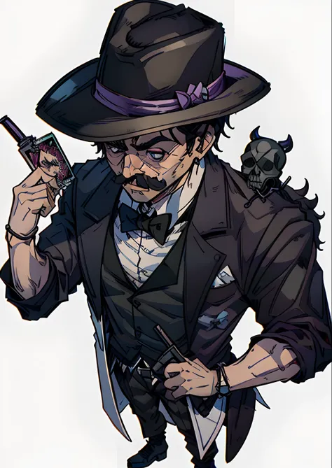 cartoon drawing of a man in a hat holding a gun, dapper dream demon, trigger anime artstyle, kentaro miura art style, shigenori soejima illustration, jesse mccree, noir detective and a fedora, jc leyendecker and sachin teng, jotaro kujo, kentaro miura mang...