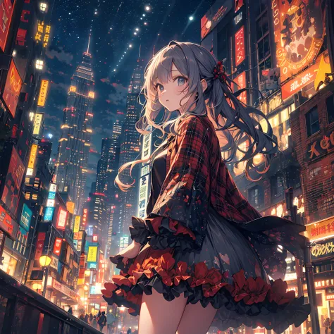 ultra detailed game CG, (High resolution:1.1),(absurderes:1.1), 1girl in, Little Girl, Solo, Simple Anime, nightcity, Overlooking the night view from a height