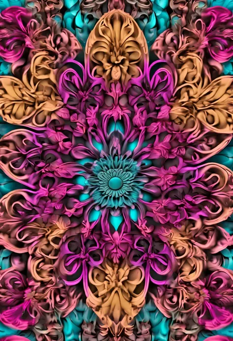 Beautiful repeating beautiful Kelsan flower pattern in gemstone tones, 3d effect, Ultra photo realsisim , Pinteles, the hexadecimal code color is 5abb9。, 63E2C6, FB6376, 613F75, 0C6291 only, flowing, wall-paper, artistic