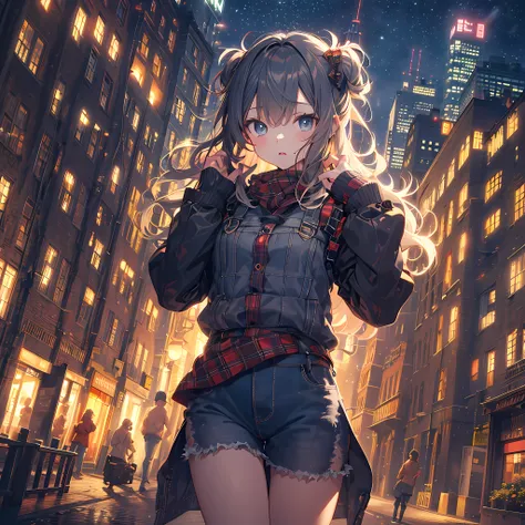 ultra detailed game CG, (High resolution:1.1),(absurderes:1.1), 1girl in, Little Girl, Solo, Simple Anime, Overlooking the night view from a height