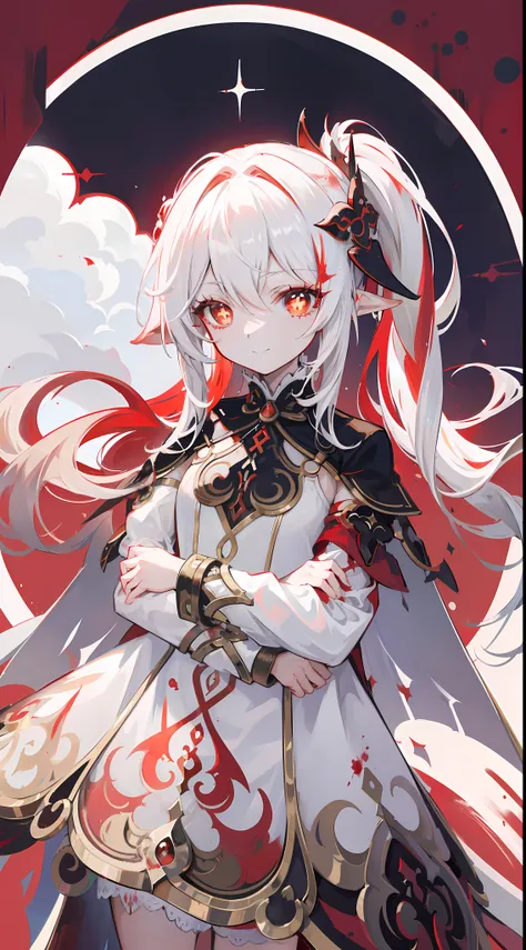 Nahida_Genshin,(White and red gradient hair),The cross in the pupil,default_dress,Blood red cloak,simplebackground，Blood Moon，Breath of death，Cold and powerful divinity，A sense of majesty,starrysky，demonic smile，Blue tones，Red decorative pattern，red style，...