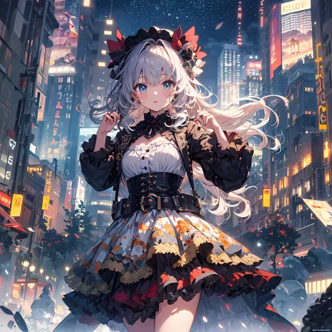 ultra detailed game CG, (High resolution:1.1),(absurderes:1.1), 1girl in, Little Girl, Solo, Simple Anime, Overlooking the night view from a height