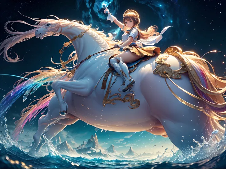 (Masterpiece, Top Quality, Best Quality, Ultimate Detail, Highest Detail, Official Art, Beauty & Aesthetics: 1.2), Golden Ratio, Full Composition, official art, Unity 8k wallpaper, super detailed, beautiful, (fractal art: 1.4), the school girl is riding on...