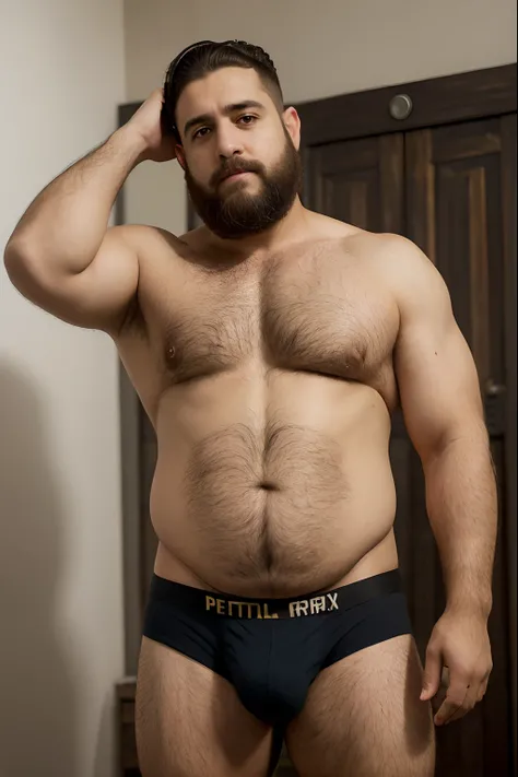 Um (((lenhador gordo))) de 60 anos, barba e cabelos grisalhos, cabelo cortado estilo militar, sem camisa, boxer underwear, (((peitoral muito peludo))), tatuado, (((barriga grande))), (rosto detalhado:1.3), (hyper-realistic:1.3), fabrica abandonada e suja, ...