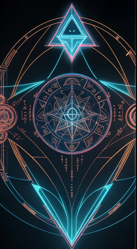 full page technical drawing technocore mind meld god symmetric::2 Hieroglyphic Occult::.5 esoterism hyper realistic, rendered, 8K, old, neon, vibrant fine details symmetric