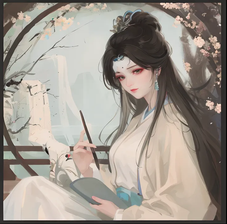 ancient wind，Hanfu，Hold a brush in hand，nerds