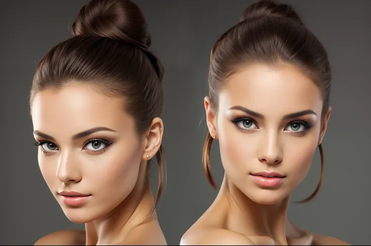 a beautiful woman, stock photo, studio beauty photography, hair in bun,