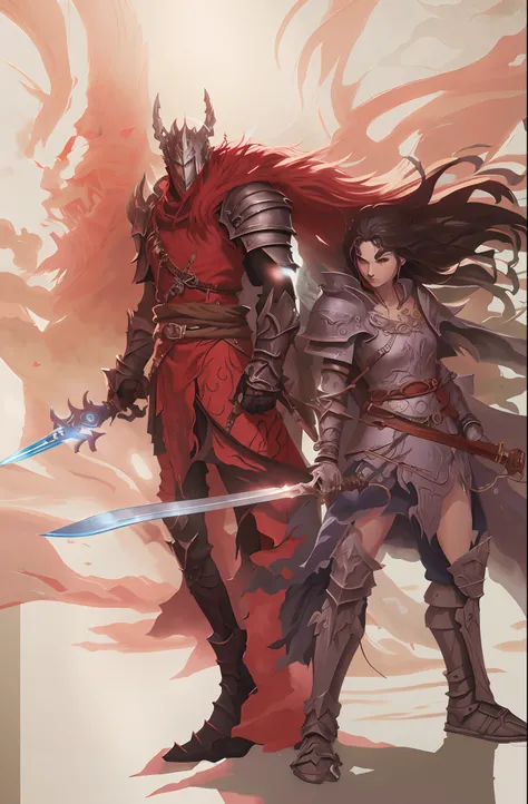 Anime - style illustration of a pair of people with swords, DND Fantsay Arte, Epic Fantasy Digital Art Style, Epic fantasy art style, Estilo de Arte Dark Souls, epic fantasy art, epic fantasy HD art style, estilo de arte de fantasia, d & d fantasy art, Dar...