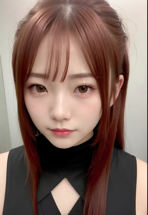 Natural redhead woman posing for camera, Full Body Pose, sad, saddened, Stylish updated hairstyles, hair in bun, Straight hair, screaming in pain, Pretty Face, sobbing, Crying, Facial features are、Aya Yamamoto and Marina Matsui、It is a mix of Asuka Saito a...