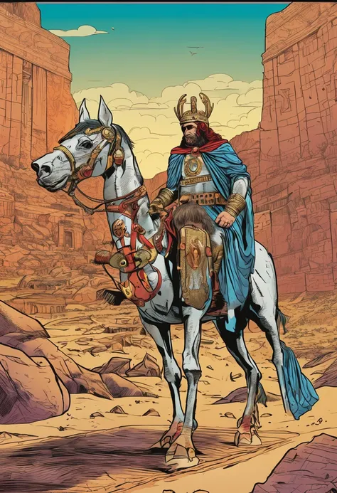 greece pegasus laptop, in a desert , wearing a crown , comic book illustration by jack kirby