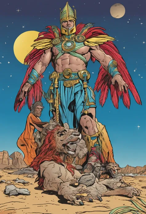 greece pegasus laptop, in a desert , wearing a crown , comic book illustration by jack kirby