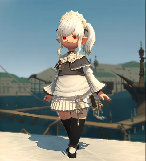 Anime characters standing on windowsills in white dresses and black stockings, final fantasy 14 style, lalafell, dressed like a cleric, small curvaceous loli, Loli, final fantasy 14 sharp, twintails white_mitts, final fantasy 1 4, bravely default inspired,...