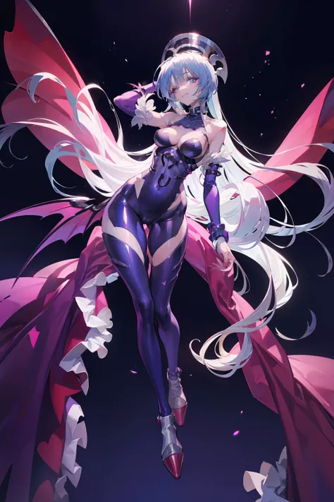 Little girl　a smile　silber hair　Long　full body suits　Purple stockings　seductiv　Morrigan Aensland