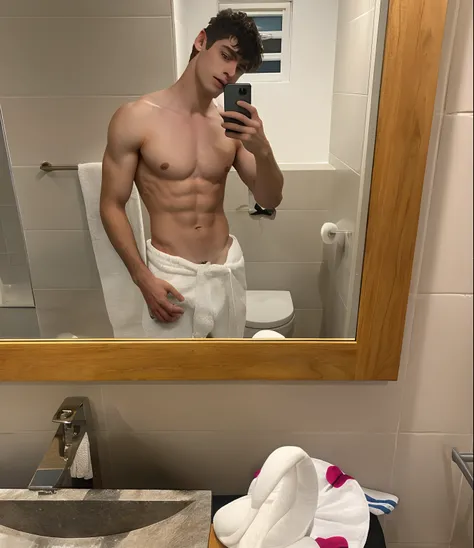 There is a man who is standing in front of a mirror, 2 2 anos, 18 anos, 21 anos, 2 3 anos, Twink, zac retz, Prefeito, not shirt, 2 4 anos, foto fit, 1 6 anos, 2 7 anos, corpo perfeito e proporcional, Rasgado