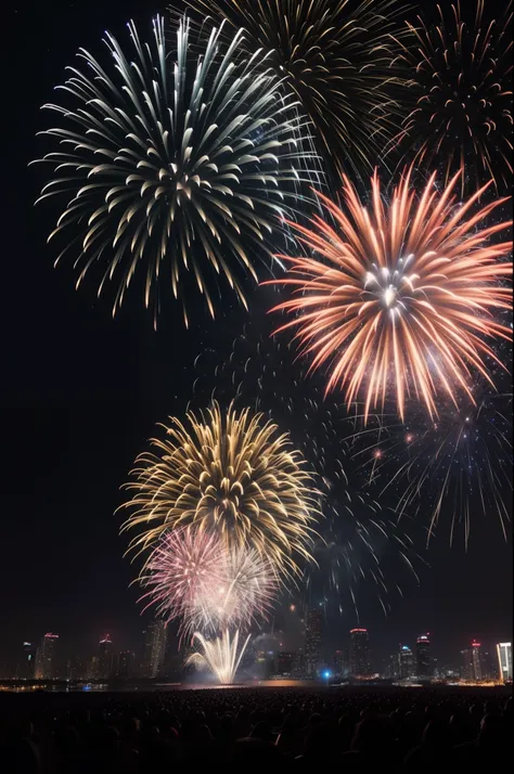 Large fireworks in the night sky