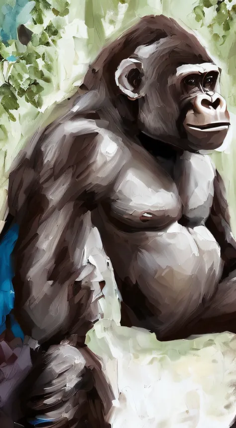 ((unity 8k wall paper、ultra-detailliert、Beautifully Aesthetic、​masterpiece、top-quality))、((beautiful painting style)、Best Quality、highly detailed figure、((１Super cute colorful gorilla))、Ink covered with gouache、