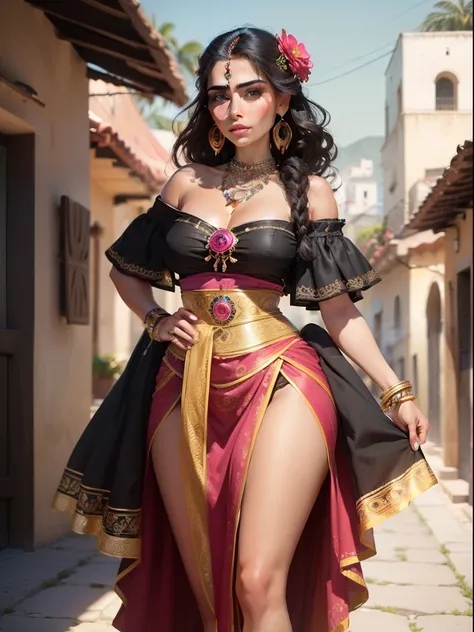 ((Masterpiece - Illustrations - Detailed - Best Quality)) - classic 50s Style - Alexander Gunin Style - insanely beautiful Mexican Woman - Aztec - Long Waiver Black Hair - Dark Brown Skin - pristine hazel eyes - Absolute Stunning Look - Traditional Wear Me...