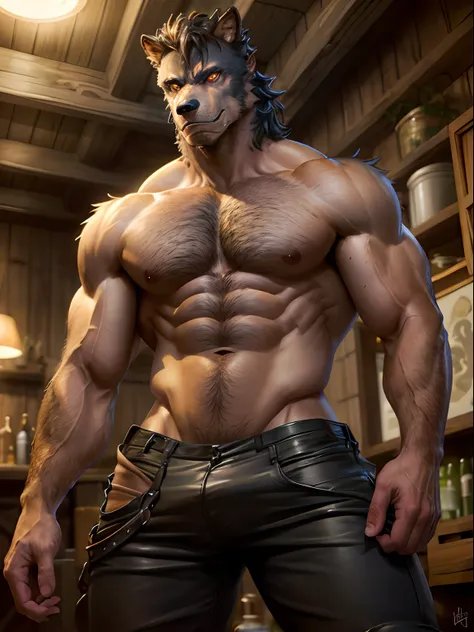 ((masterpiece, best quality, high resolution)) A handsome, muscular werewolf