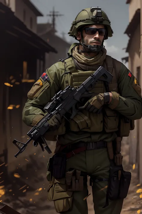 Soldado Arafed com fuzil e capacete caminhando por uma cidade, Fundo Warzone, soldado sob fogo pesado, campo de batalha backround, soldados realistas, guerra moderna, soldado, fundo do campo de batalha, FPS jogo de tiro, roupa de soldado, soldado robusto, ...