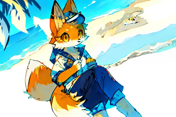 sandbeach，girl fox，Female furry，female focus，a plush，a sailor suit，Yellow eyes