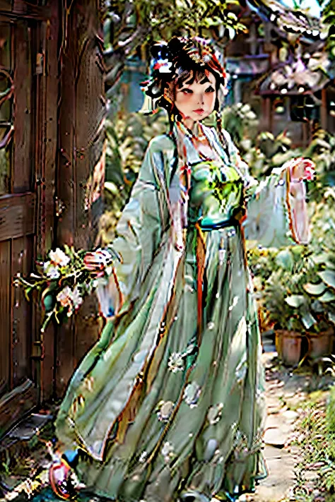 teens girl，Lori huge breasts cleavage，National style，Hanfu，adolable，pandas