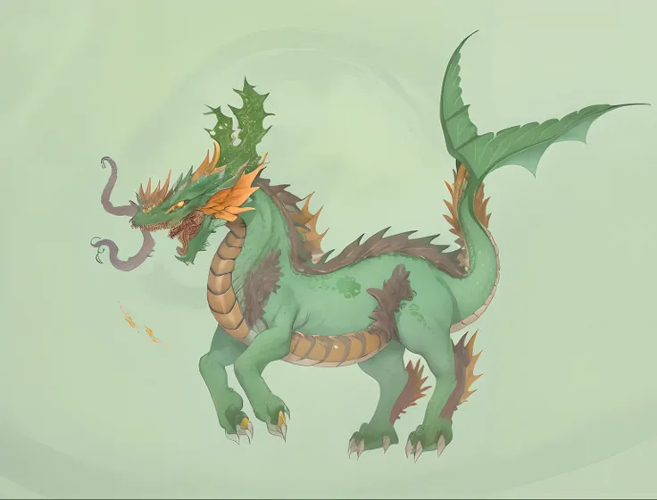 A dark green dragon with a long tail and tail is in the waves of the sea....,In the sea there are waves....,evening,Orange Sun,Orange Sun,evening, a dragon, Mythical Creatures, Mythical Creatures, Dragon Horned Curve!, anthropomorphic dragon, Chinese drago...