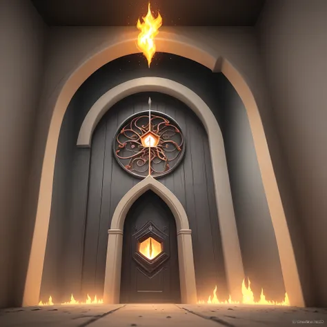 uma porta de fogo vermelha em um quarto escuro com um fogo saindo, um portal para o reino da chama perdida, portal para o inferno, porta para o inferno, The Gate to Hell, as portas do inferno, portas do inferno, a grande porta do inferno, fundo do inferno,...