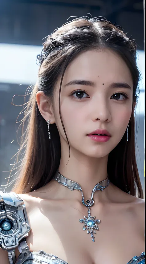 NSFW,((top-quality、8K、tmasterpiece:1.3))Wearing a silver-white mech，Girl with delicate face，The highest image quality，ultraclear，The facial features are delicate and clear，Armageddon，machine arm，exquisitedetails，Mechanical pattern,cyber punk perssonage、Cyb...