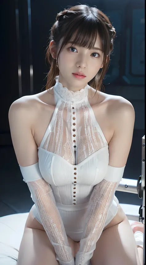 NSFW,((top-quality、8K、tmasterpiece:1.3))Wearing a silver-white mech，Girl with delicate face，The highest image quality，ultraclear，The facial features are delicate and clear，Armageddon，machine arm，exquisitedetails，Mechanical pattern,cyber punk perssonage、Cyb...