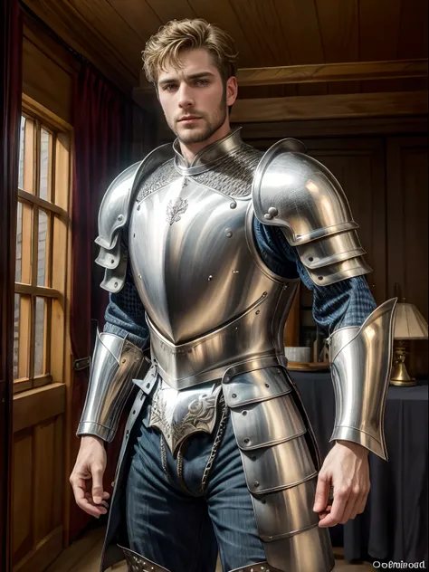 ((masterpiece, best quality, high resolution)) a handsome man, in knight armor, breastplate showing