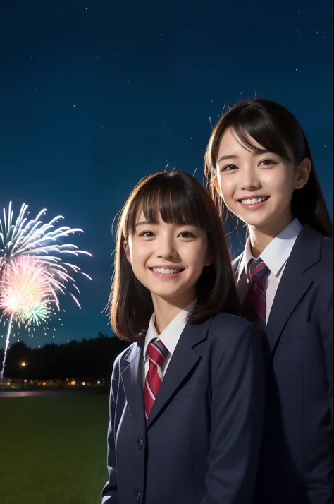 A smile、hi-school girl、校服、While doing fireworks、Aurora