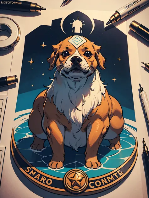 [Chihuahua] Heraldic silhouette, logo masking style illustration, Directed by: Dan Mumford, Directed by: Greg Rutkowski, Por James Jean, fundo preto, Misterioso, Realistic, majestoso, ricas cores vibrantes, alto contraste, seamless water brand, art-station...