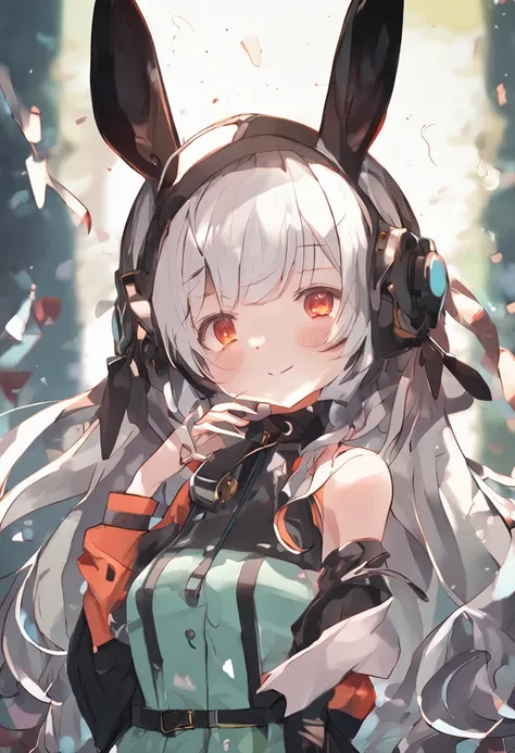 rabbit ears, aqua eyes, pupils sparkling, smile, anime, Tonalism, anime style,adolable，sprout，A rabbit，Bunny character design，Rich expressions